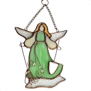 Stained Glass Garden Angel Sun Catcher Window Hanger Ornament 8.5” Gardening